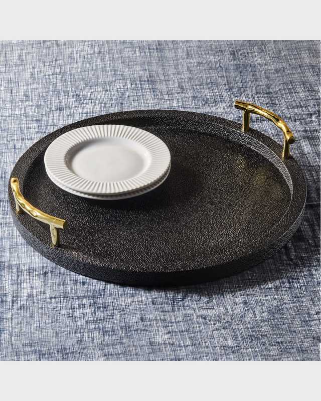 Black Round Tray With Golden Handles